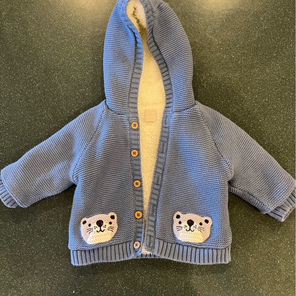 John Lewis like Boden baby Sherpa lined knit otter coat 3 months like new